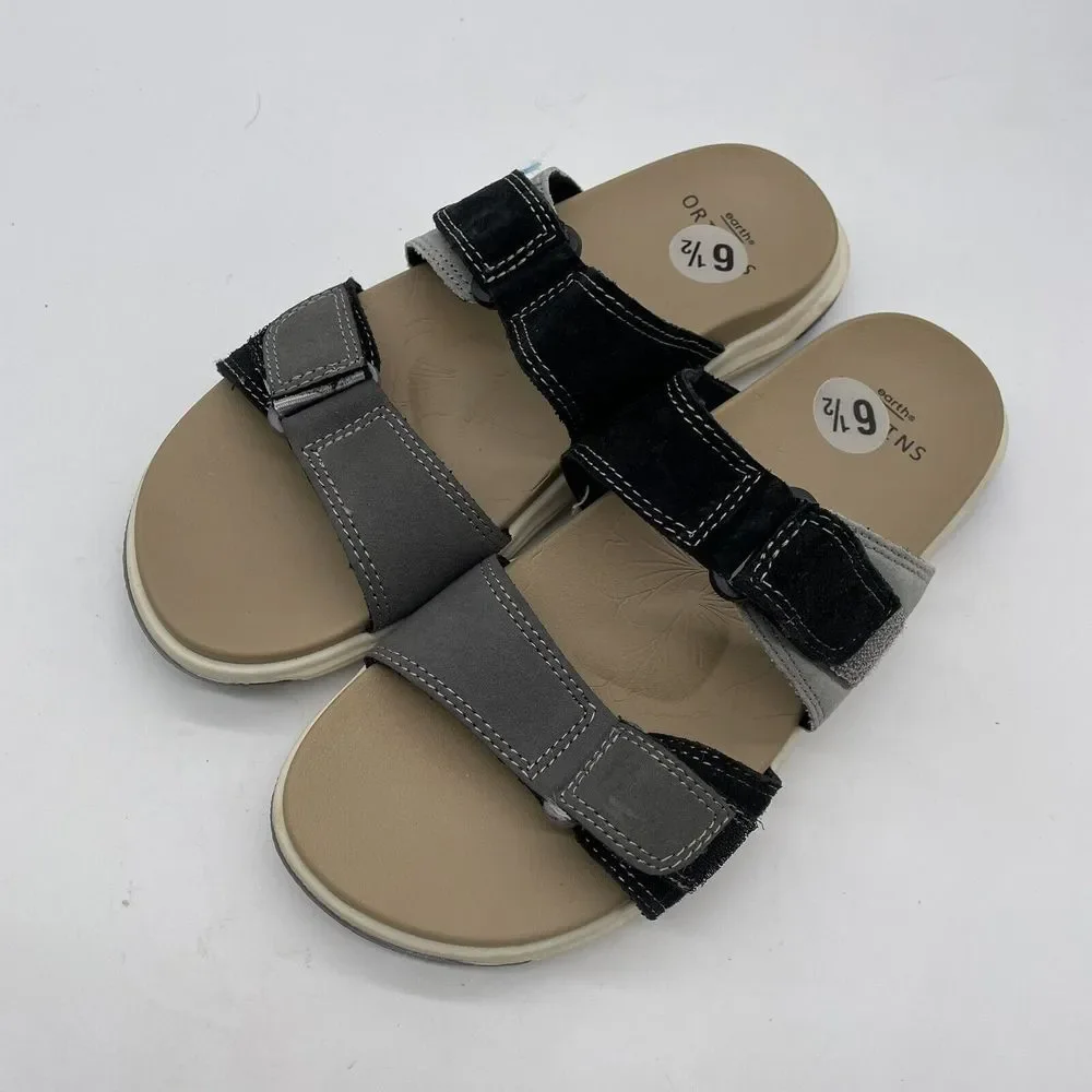 Earth Origins Grey | Black Vesper Slip On Slides Size 6.5 Strappy Sandals‎